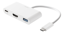Deltaco USB-C til HDMI og USB-A adapter, USB-C port med PD 3.0, 3840x2160 60Hz, hvit