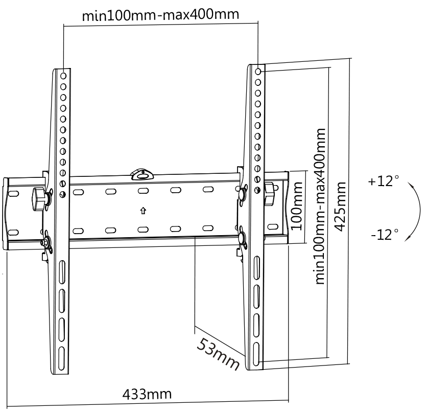 Deltaco Tiltable wall mount for TV / screen, 32-55 ", max 40kg, VESA 200x200-400x400, slim, bubble level, black