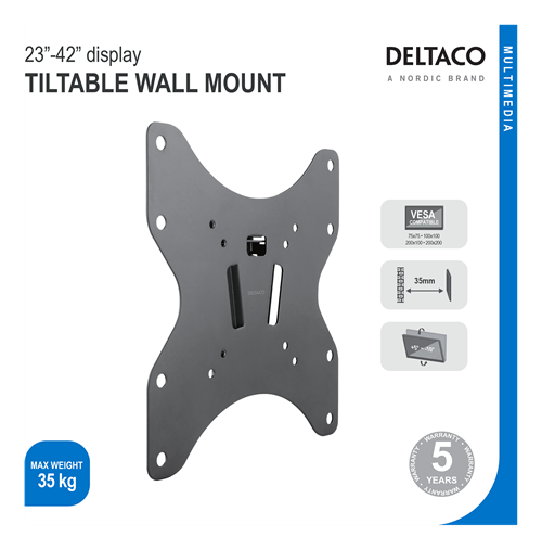 Deltaco Tiltable Wall mount, 23-42" up to 35 kg, VESA, black