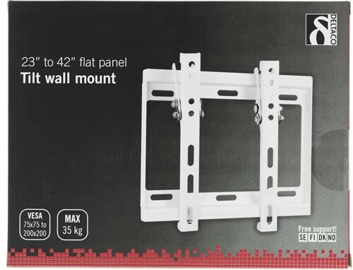 Deltaco Veggfeste for TV/skjerm, 23"-42", max 35 kg, VESA 75x75 til 200x200mm, tiltbart 14°, hvit