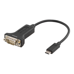 Deltaco USB-C to COM port adapter, RS-232, 1xDE9 Male, 1xUSB-C Male, 0,2m, black