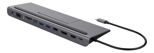 Deltaco USB-C Docking Station, USB-C Power Deliver 85 W, 4K UHD @ 60Hz, DP, HDMI, VGA, RJ45, 3.5mm, 1 Gbit/s, grey