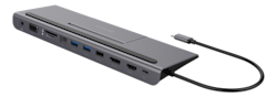 Deltaco USB-C Docking Station, USB-C Power Deliver 85 W, 4K UHD @ 60Hz, DP, HDMI, VGA, RJ45, 3.5mm, 1 Gbit/s, grey