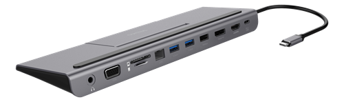 Deltaco USB-C Docking Station, USB-C Power Deliver 85 W, 4K UHD @ 60Hz, DP, HDMI, VGA, RJ45, 3.5mm, 1 Gbit/s, grey