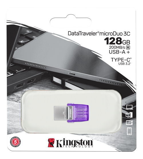 Kingston DataTraveler microDuo 3C USB Memory, 128GB, purple/silver