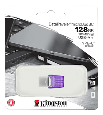 Kingston DataTraveler microDuo 3C USB Memory, 128GB, purple/silver