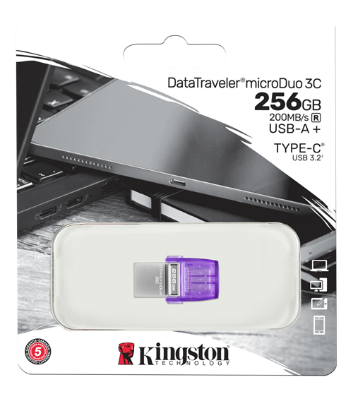 Kingston DataTraveler microDuo 3C USB Memory, 256GB, purple/silver