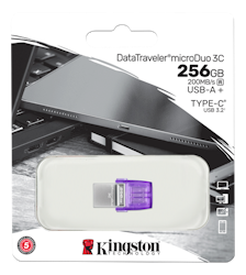 Kingston DataTraveler microDuo 3C USB Memory, 256GB, purple/silver