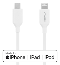 Deltaco Lightning for USB-C cable, 1m, Apple C94 chipset FSC-labeled packaging, white