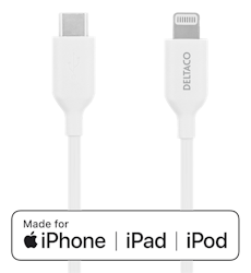 Deltaco Lightning for USB-C cable, 2m, Apple C94 chipset FSC-labeled packaging, white