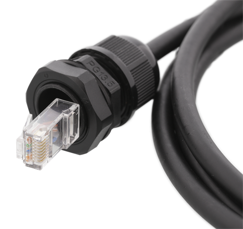 Deltaco S/FTP Cat6a patch cable, 1m, IP68, PG13.5/M20, black