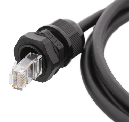 Deltaco S/FTP Cat6a patch cable, 5m, IP68, PG13.5/M20, black