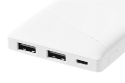 Deltaco Power bank 5000 mAh, 2.1 A/10.5 W, 18.5 Wh, 2x USB-A, white