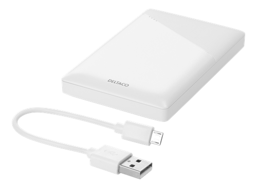 Deltaco Power bank 5000 mAh, 2.1 A/10.5 W, 18.5 Wh, 2x USB-A, white