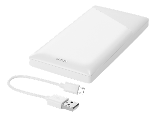 Deltaco Power bank 10 000 mAh, 2.1 A/10.5 W, 37 Wh, 2x USB-A, white