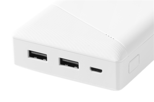 Deltaco Power bank 20 000 mAh, 2.1 A/10.5 W, 74 Wh, 2x USB-A, white