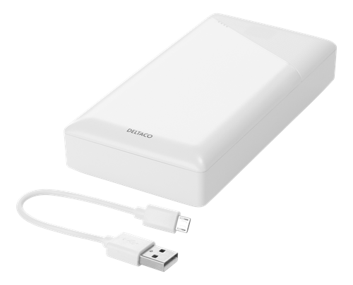 Deltaco Power bank 20 000 mAh, 2.1 A/10.5 W, 74 Wh, 2x USB-A, white