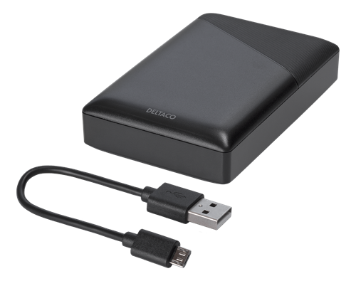 Deltaco Power bank 10 000 mAh, 3 A/18 W, 37 Wh, 1x USB-A fast charge, 1x USB-C PD, black