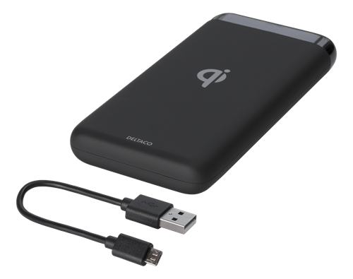 Deltaco Wireless Qi certified power bank with fast charging, 1x USB-A fast charging, 1x USB-C PD, 10 000 mAh, 37 Wh, black