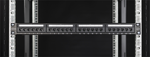 Deltaco 19" Patch panel, 1U, UTP, 24xRJ45, Cat6, 10Gbps, krone terminaler, metall, svart