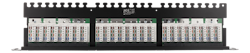 Deltaco 19" Patch panel, 0,5U, UTP, 24xRJ45, Cat6, 10Gbps, krone terminaler, kabelstøtte, metall, svart