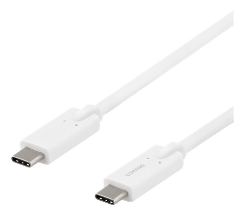 Deltaco USB-C til USB-C kabel, 2m, 5Gbps, USB-IF sertifisert, hvit
