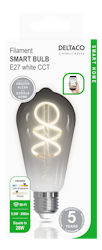 Deltaco Smart Home Spiral LED glødepære, E27, ST64, WiFi 2.4GHz, 5.5W, 400lm, dimbar, 1800K-6500K, 220-240V, hvit