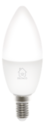 Deltaco Smart Home LED pære, E14, WiFi 2.4GHz, 5W, 470lm, dimbar, 2700K-6500K, 220-240V, hvit