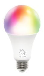 Deltaco Smart Home RGB LED pære, E27, WiFi 2.4GHz, 9W, 810lm, dimbar, 2700K-6500K, 220-240V, hvit