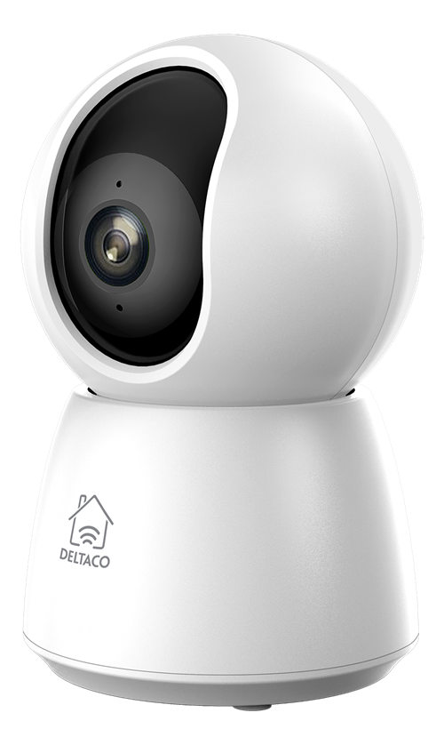 Deltaco Smart Home WiFi-kamera, 1080p, motorisert panorering og tilt, 2-veis lyd, 2MP, IR-nattsyn, ONVIF, hvit