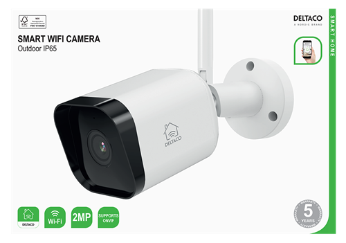 Deltaco Smart Home WiFi-kamera, 1080p, utendørs bruk IP65, 2MP, ONVIF, hvit