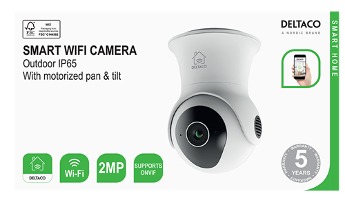 Deltaco Smart Home WiFi-kamera, 1080p, motorisert panorering og tilt,  utendørs bruk IP65, 2MP, ONVIF, hvit - Eivind Aasnes
