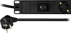 Deltaco 19" Kabelforgrener 1U med 6xCEE 7/4 uttak, 1xCEE 7/7 tilkobling, strømbryter, 3m kabel, svart
