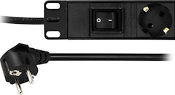 Deltaco 19" Kabelforgrener 1U med 8xCEE 7/4 uttak, 1xCEE 7/7 tilkobling, strømbryter, 3m kabel, svart