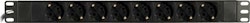Deltaco 19" Kabelforgrener 1U med 8xCEE 7/4 uttak, 1xCEE 7/7 tilkobling, uten bryter, 3m kabel, pirkebeskyttet, svart