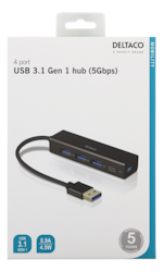 Deltaco USB Mini Hub with 4 USB-A ports, USB 3.1 Gen 1, black