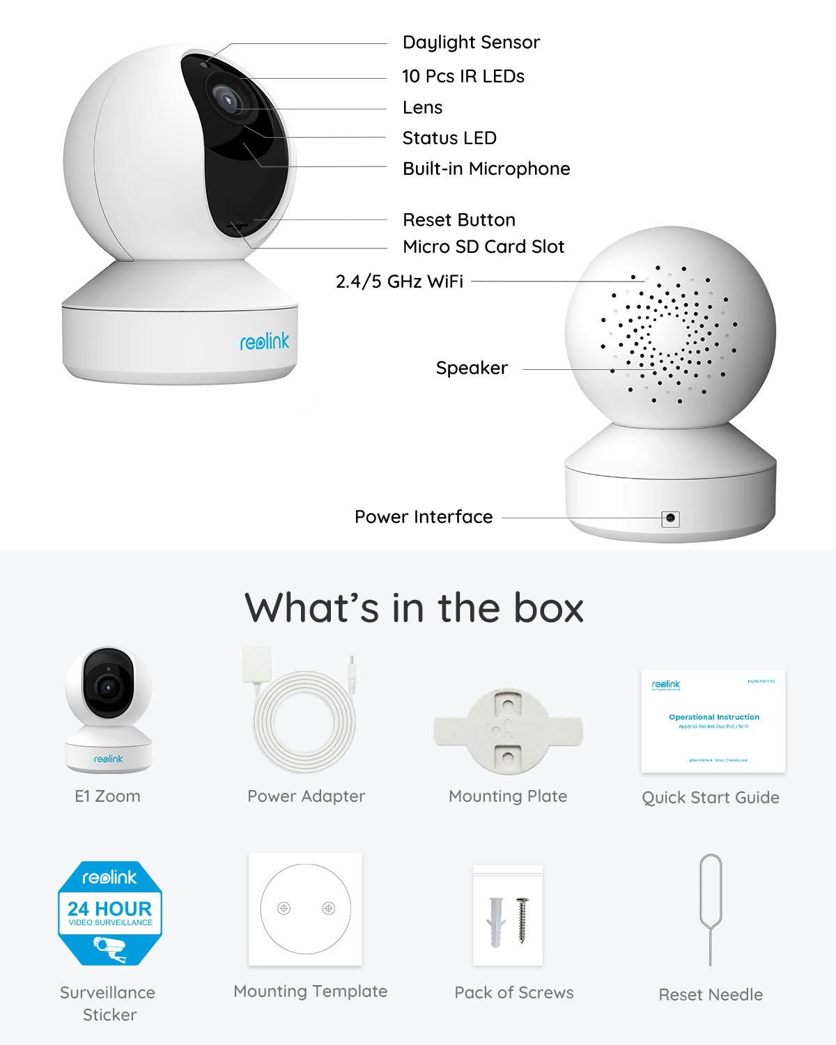 Reolink E340 E1 Zoom Innendørs WiFi kamera med PTZ