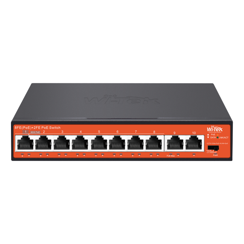 Wi-Tek 120W PoE switch for overvåkningskamera, 8 kanaler