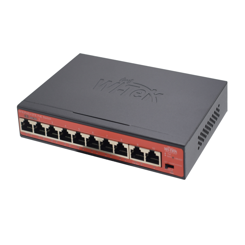 Wi-Tek 120W PoE switch for overvåkningskamera, 8 kanaler