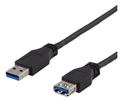 Deltaco USB 3.1 Gen1 Forlengerkabel, 2m, USB-A han til USB-A hun, svart
