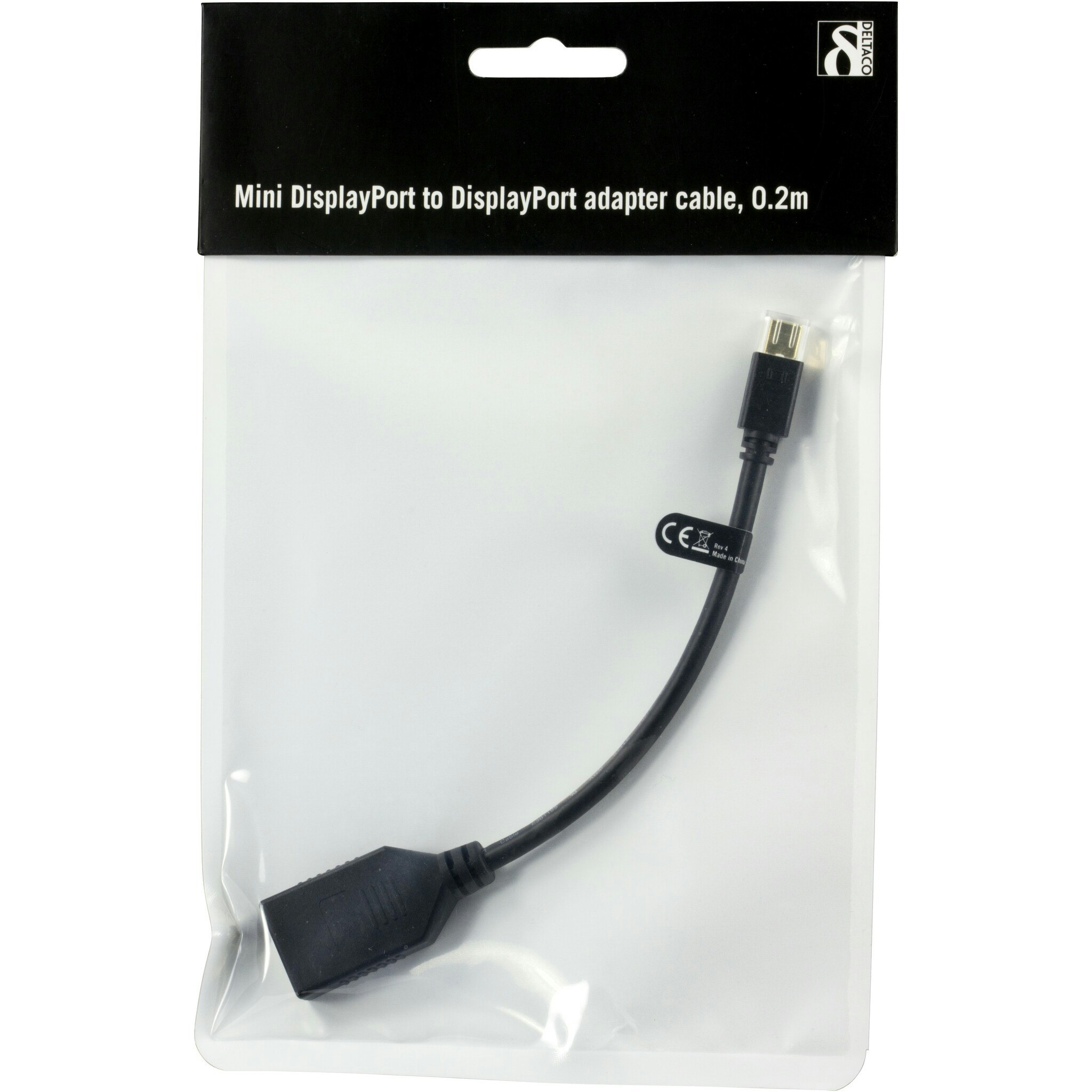 Deltaco Mini DisplayPort til DisplayPort, UHD 60Hz, 0,2m, svart