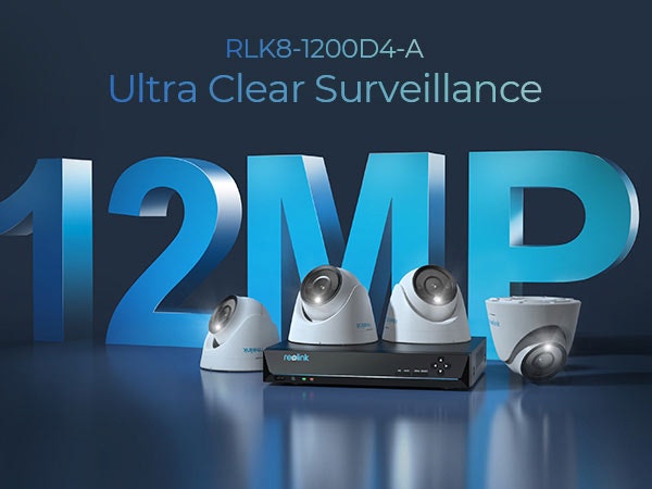 Reolink RLK8-1200D4-A Kamerapakke, 4 stk. 12MP dome kameraer og opptaker med 2TB disk
