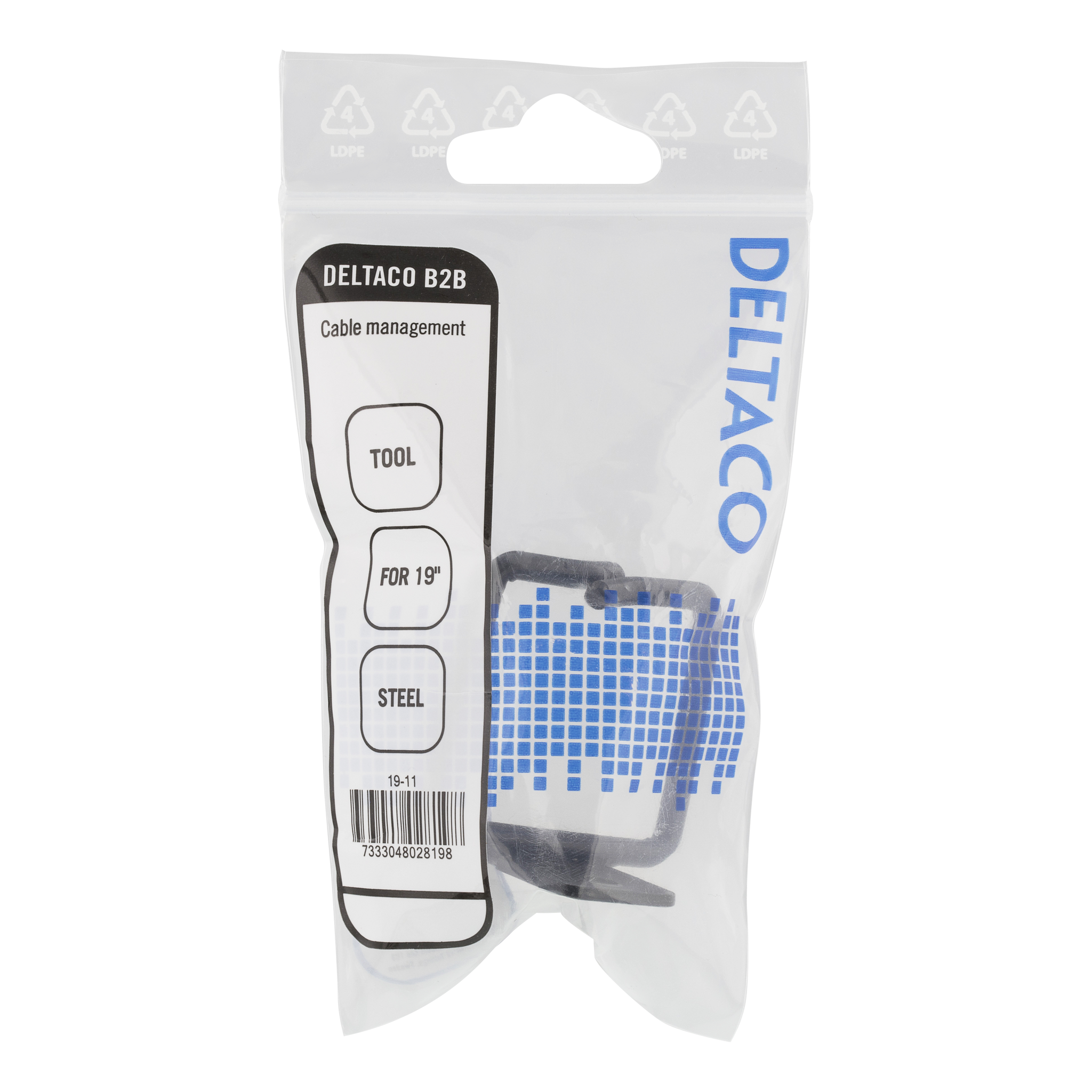 Deltaco Kabelkrok for vertikale kabler i 19"-rack, 43x43mm, metall, svart