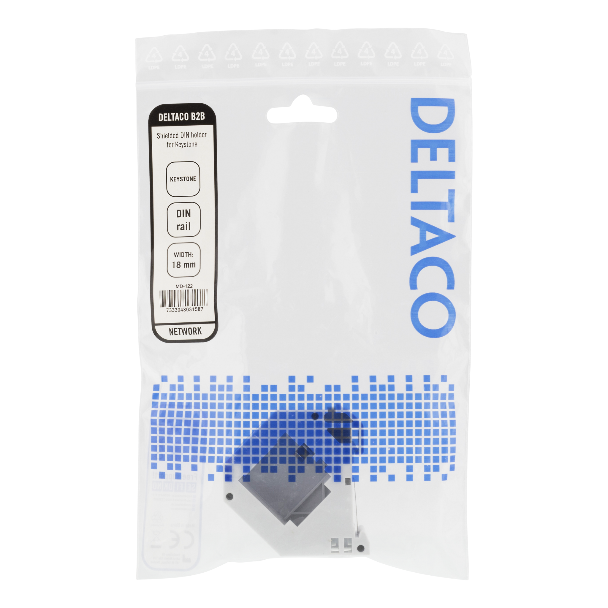 Deltaco Keystone holder for DIN-skinne, skjermet, plastikk, grå