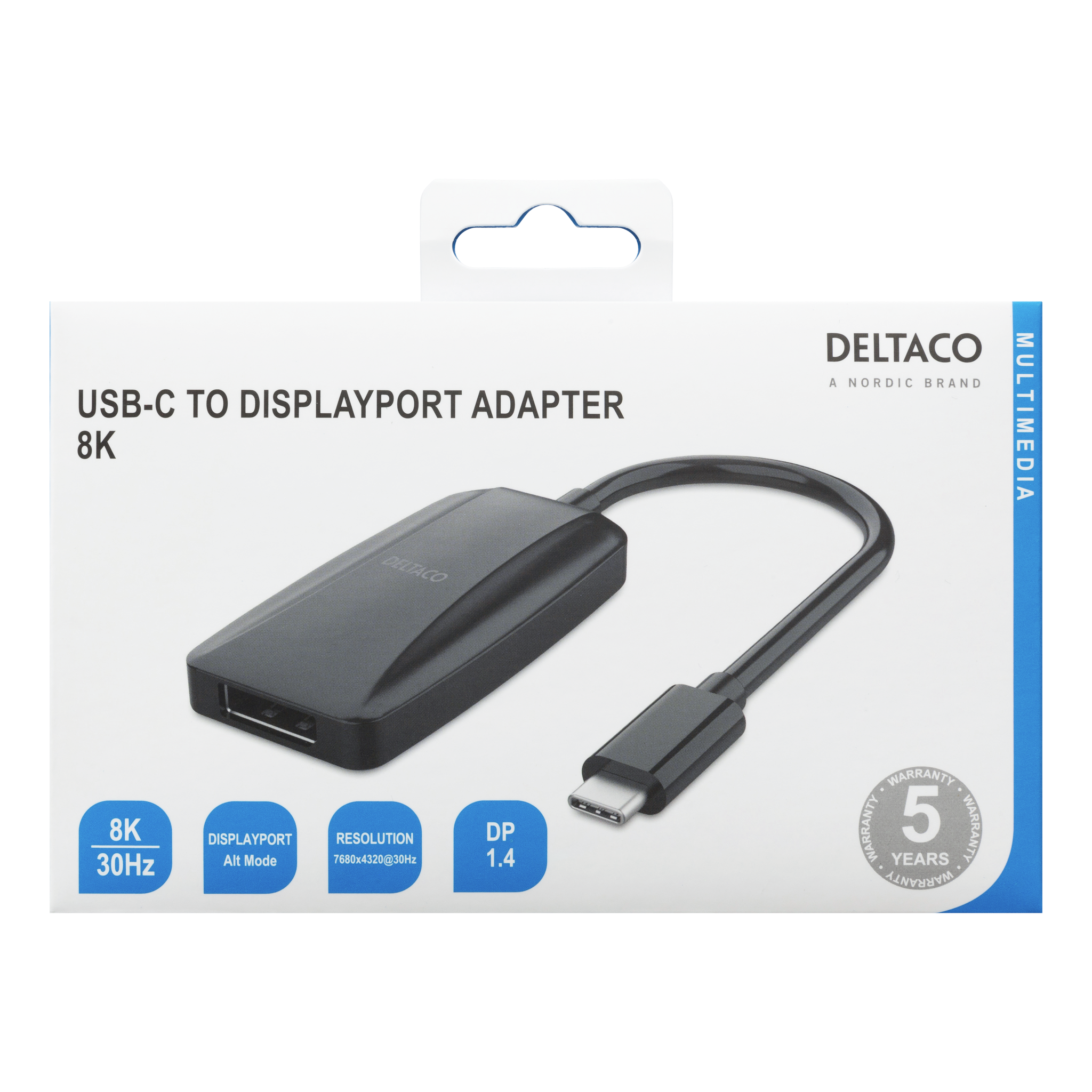 Deltaco USB-C til DisplayPort adapter, 8K 7680 x 4320 i 30Hz, svart