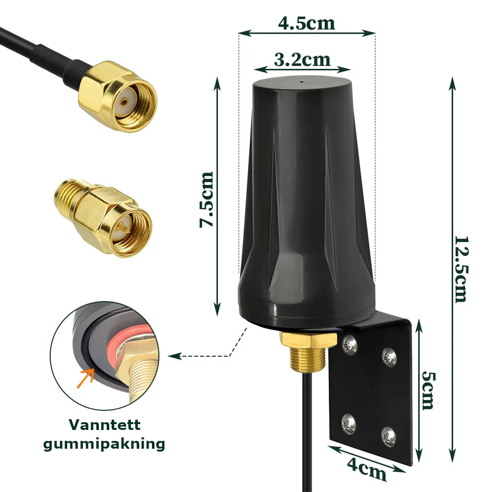 Utendørs 4G LTE Antenne for overvåkningskamera, RP-SMA, 3m kabel