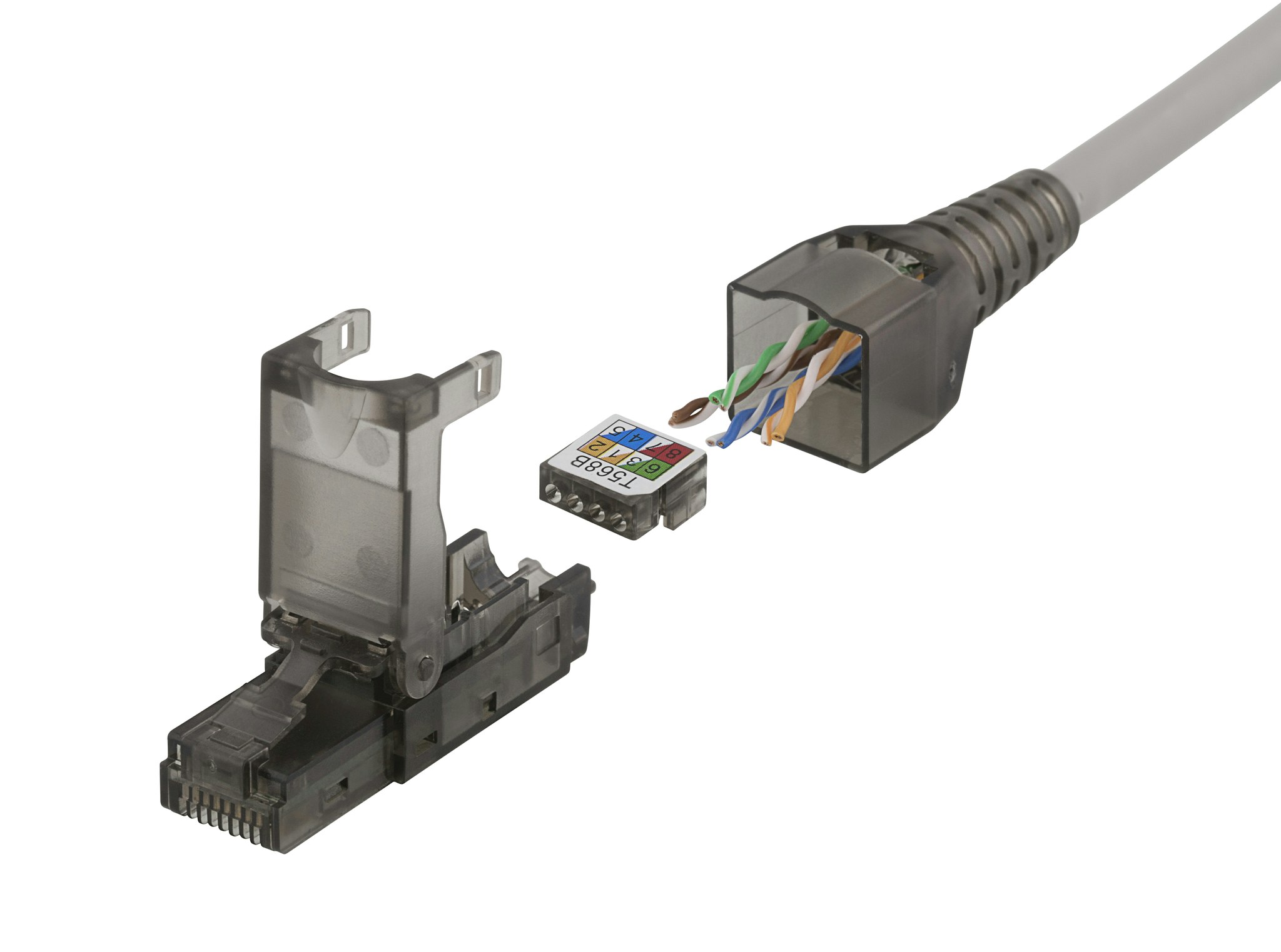 Deltaco RJ45 plug Cat6A, unshielded, tool-less, grey