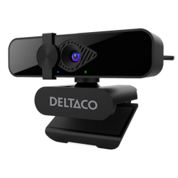 Deltaco 2K QHD-webkamera med 360° rotasjon, vippes opp/ned, 2MP, svart