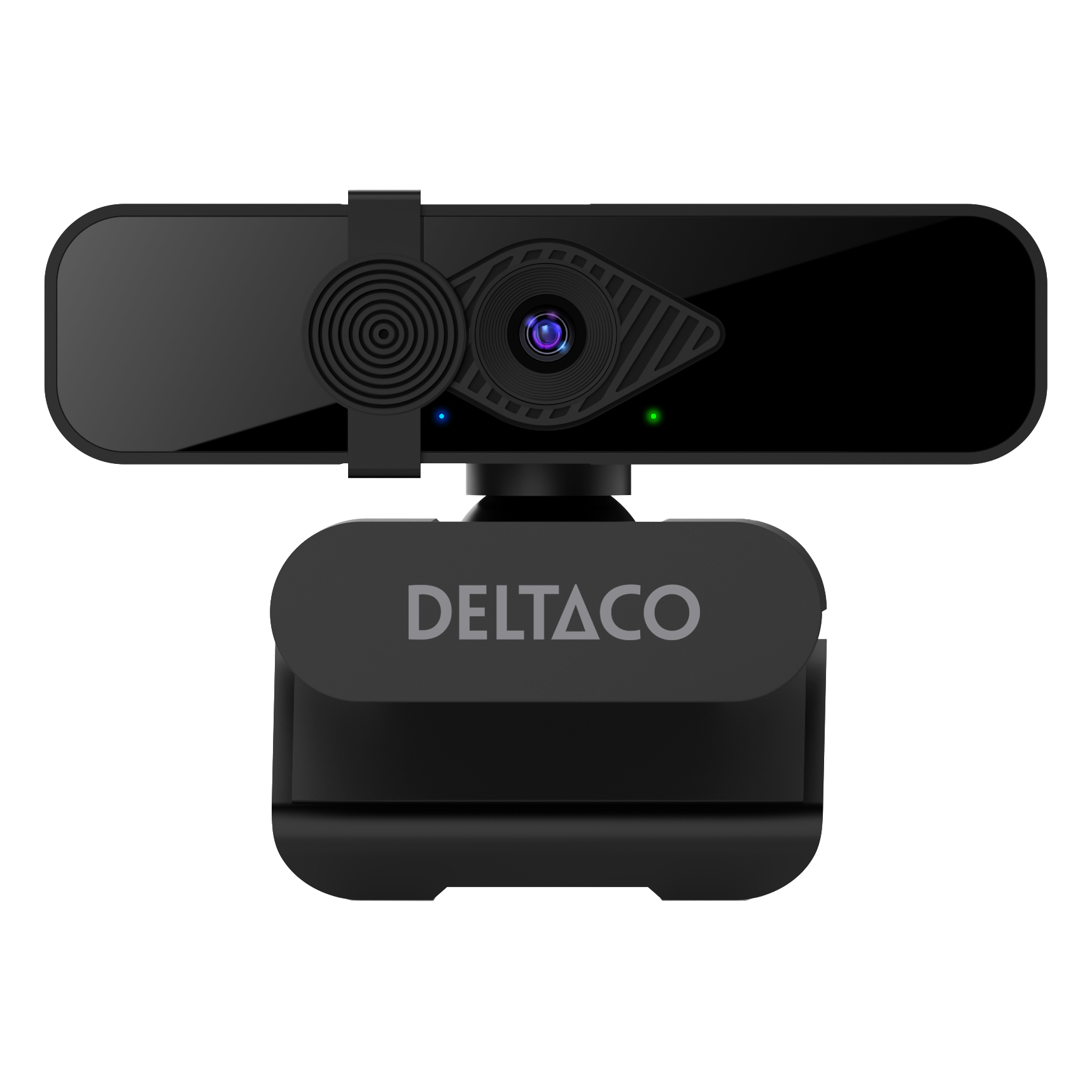 Deltaco 2K QHD-webkamera med 360° rotasjon, vippes opp/ned, 2MP, svart