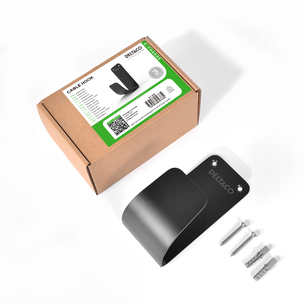 Deltaco e-Charge Kabelkrok, Rustfritt stål SS304, svart
